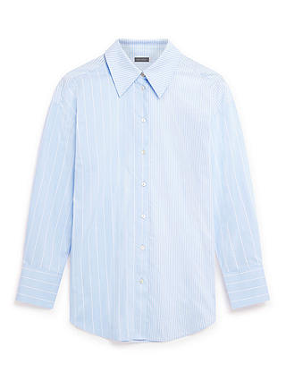 Mint Velvet Contrast Cotton Blend Stripe Shirt, Blue
