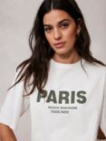 Mint Velvet Paris Slogan Cotton T-Shirt, Natural