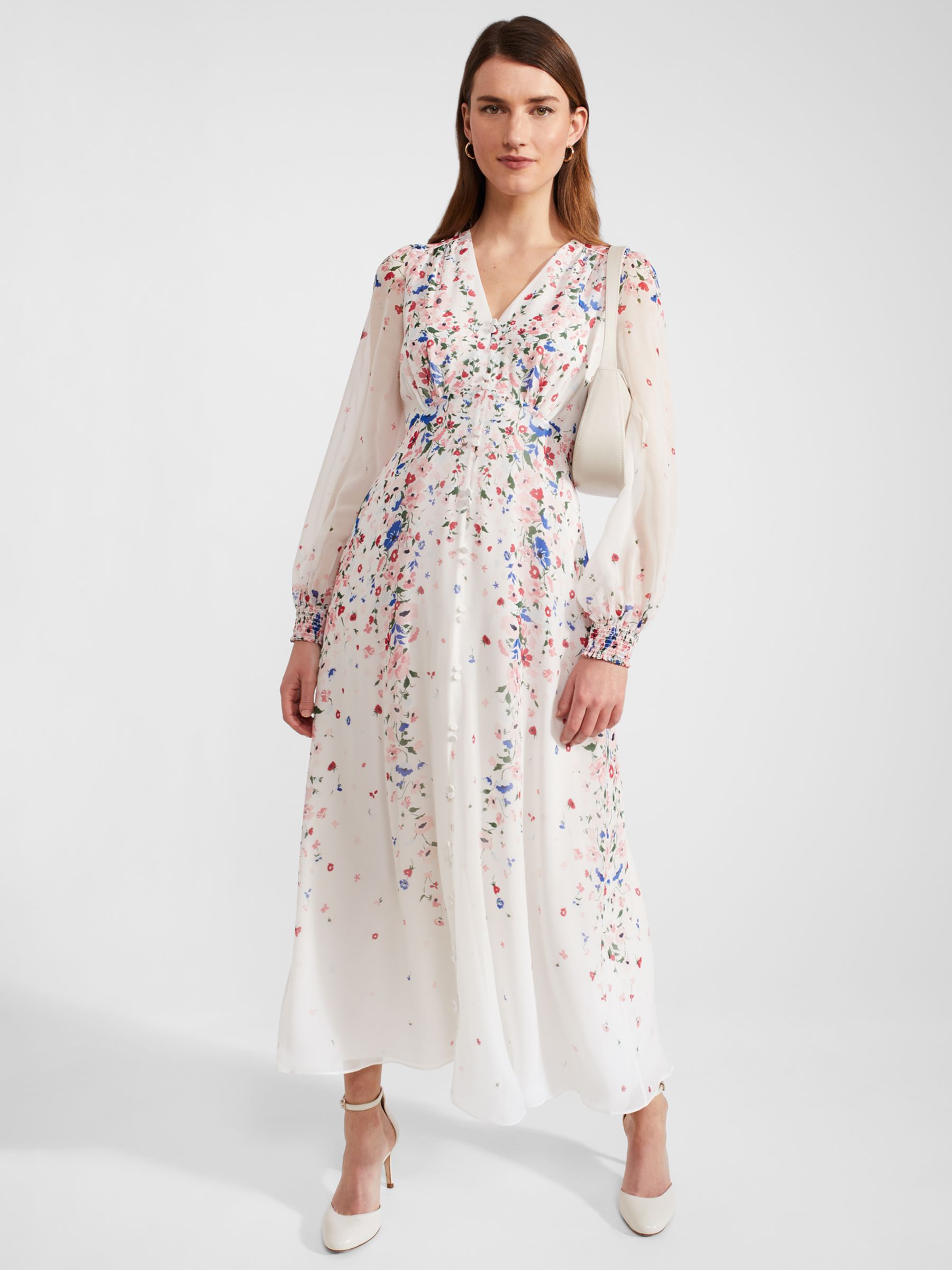 Hobbs Asher Floral Silk Maxi Dress, Ivory/Multi, 10