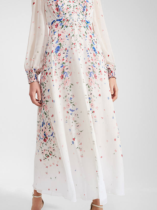Hobbs Asher Floral Silk Maxi Dress, Ivory/Multi