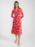 Hobbs Gabi Floral Midi Jersey Dress, Red/Multi, Red/Multi