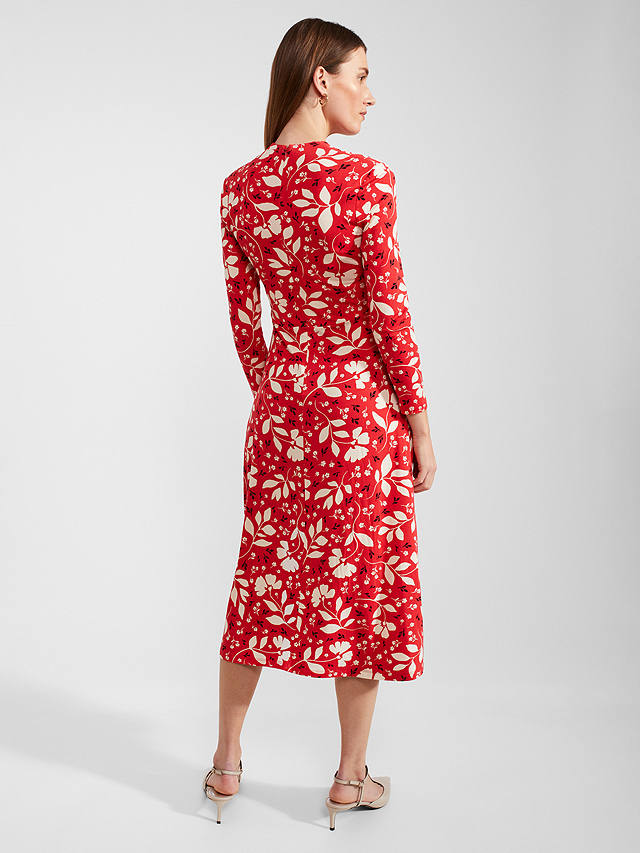Hobbs Gabi Floral Midi Jersey Dress, Red/Multi