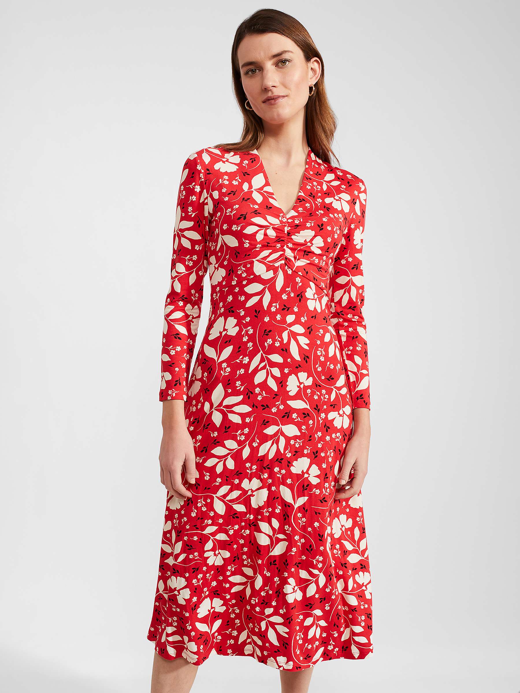Buy Hobbs Gabi Floral Midi Jersey Dress, Red/Multi Online at johnlewis.com