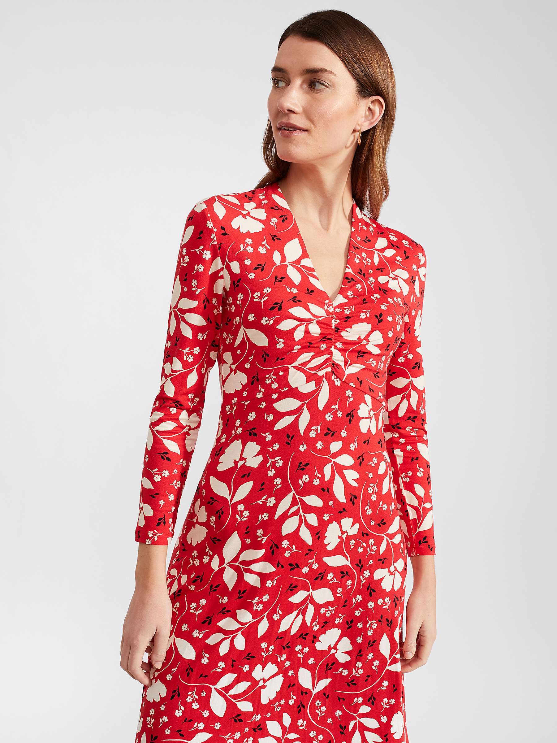 Buy Hobbs Gabi Floral Midi Jersey Dress, Red/Multi Online at johnlewis.com