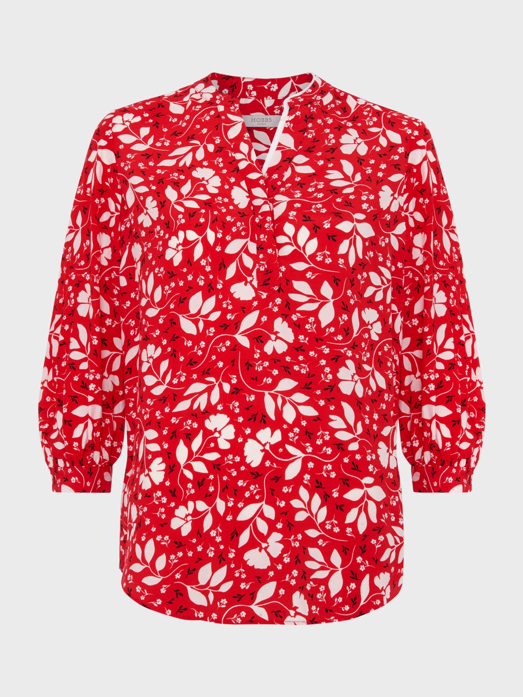 Hobbs Essie Floral Notch Neck Blouse, Red/Multi at John Lewis & Partners