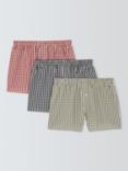 John Lewis Organic Cotton Woven Gingham Check Boxers, Pack of 3, Black, Red, Green