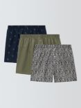 John Lewis Organic Cotton Woven Art Deco Print Boxers, Pack of 3, Black & Grey