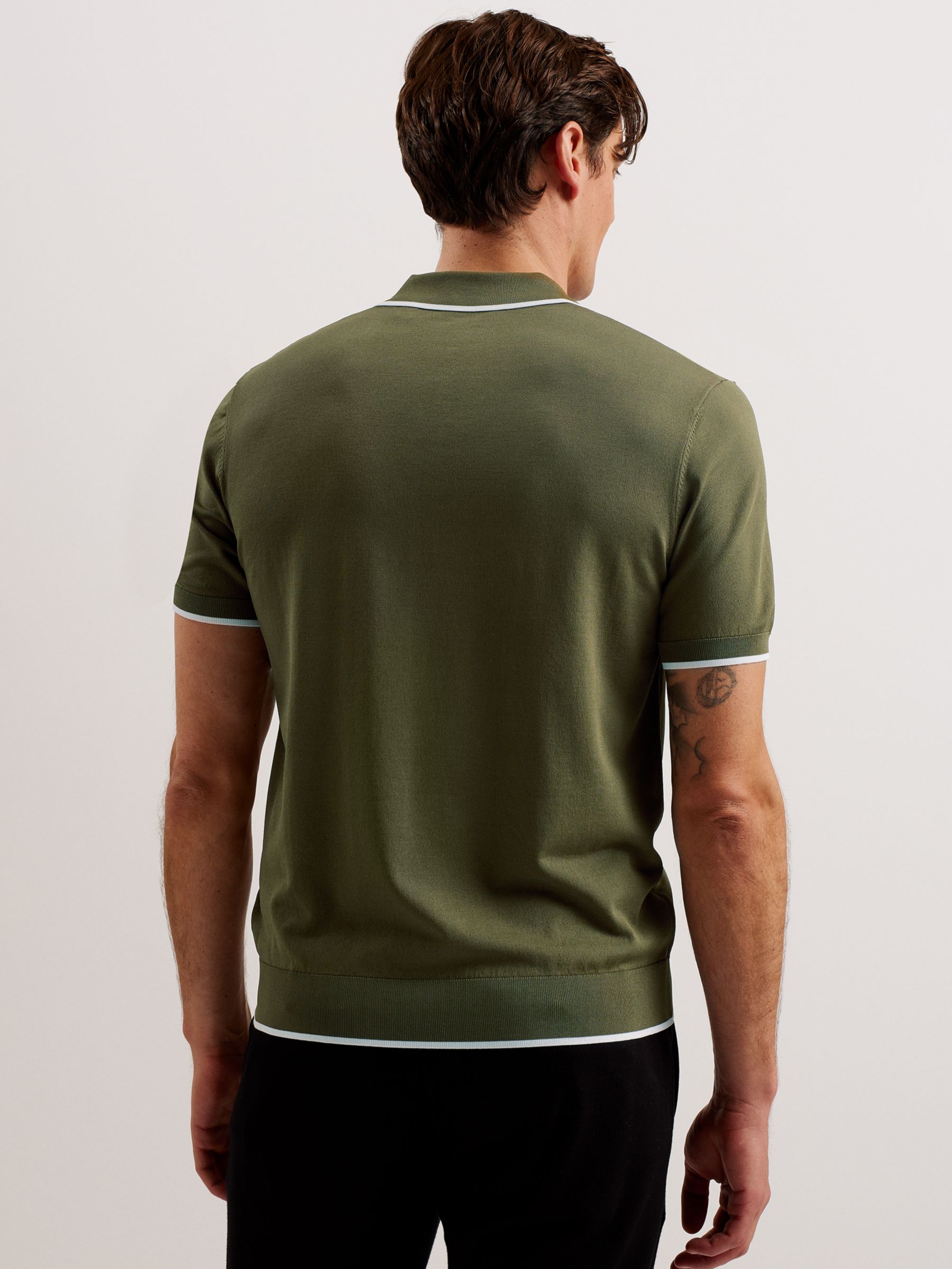 Ted Baker Open Neck Polo Top, Green Olive, XS
