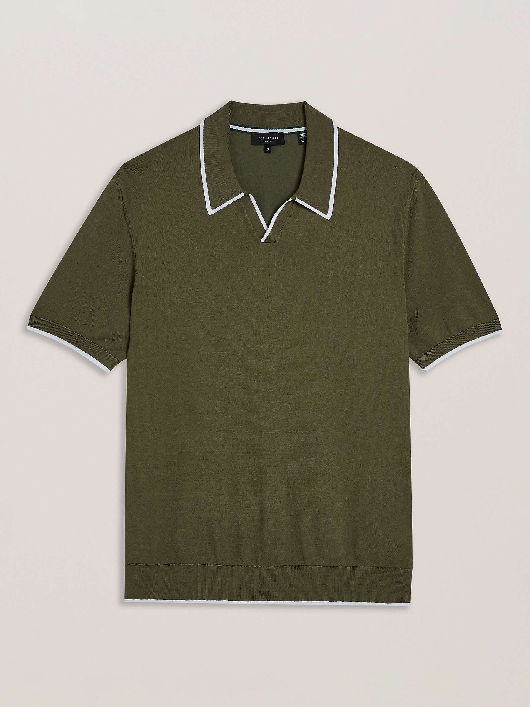 Buy Ted Baker Open Neck Polo Top, Green Olive Online at johnlewis.com