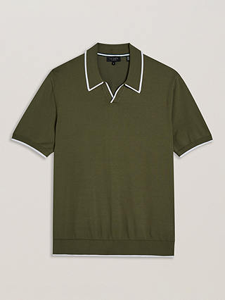 Ted Baker Open Neck Polo Top, Green Olive