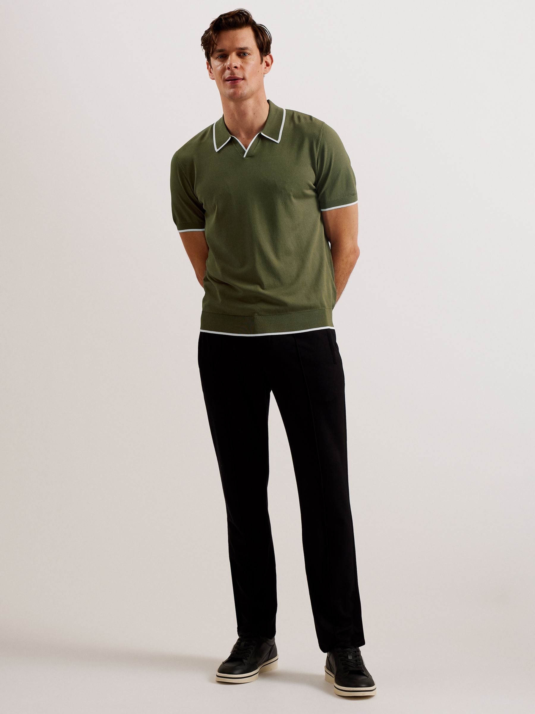 Ted Baker Open Neck Polo Top, Green Olive, XS