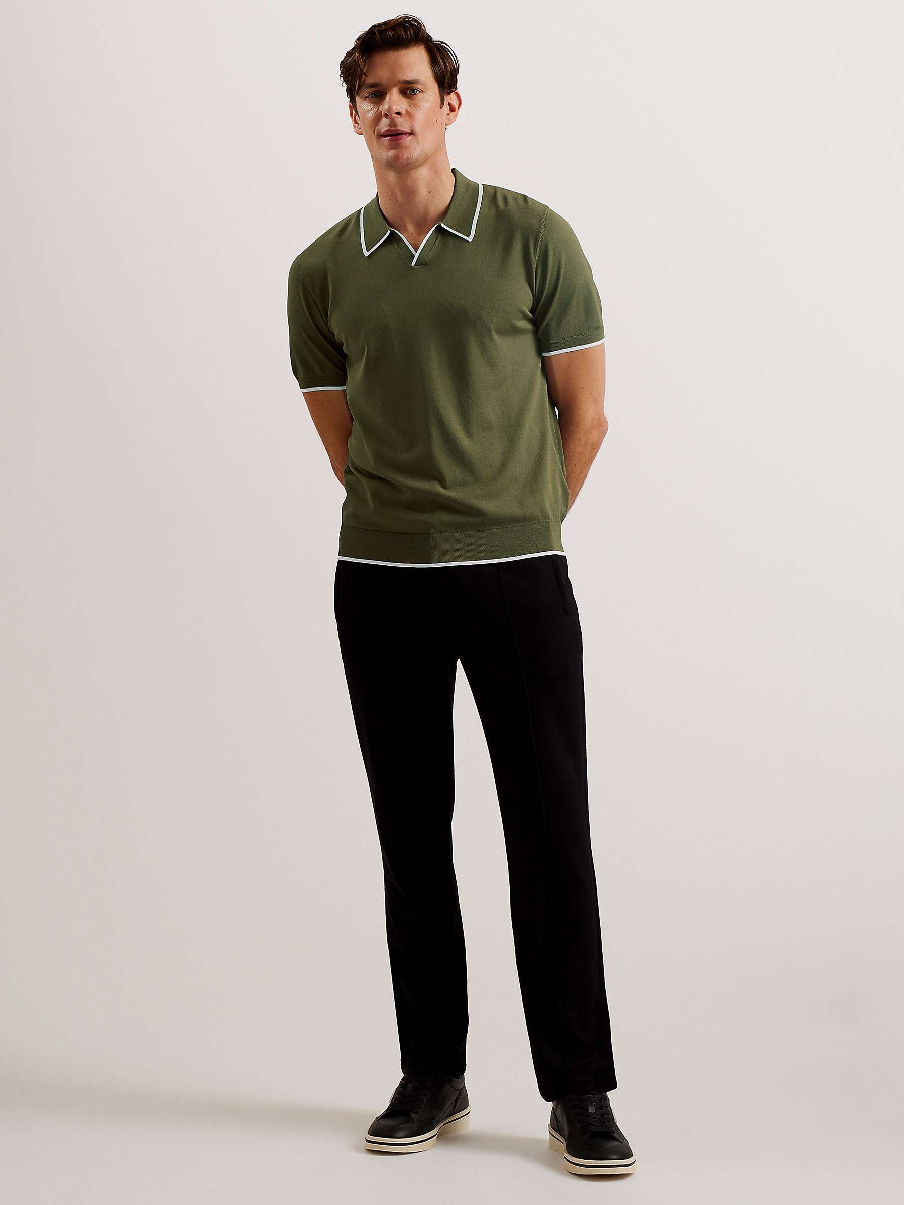 Buy Ted Baker Open Neck Polo Top, Green Olive Online at johnlewis.com