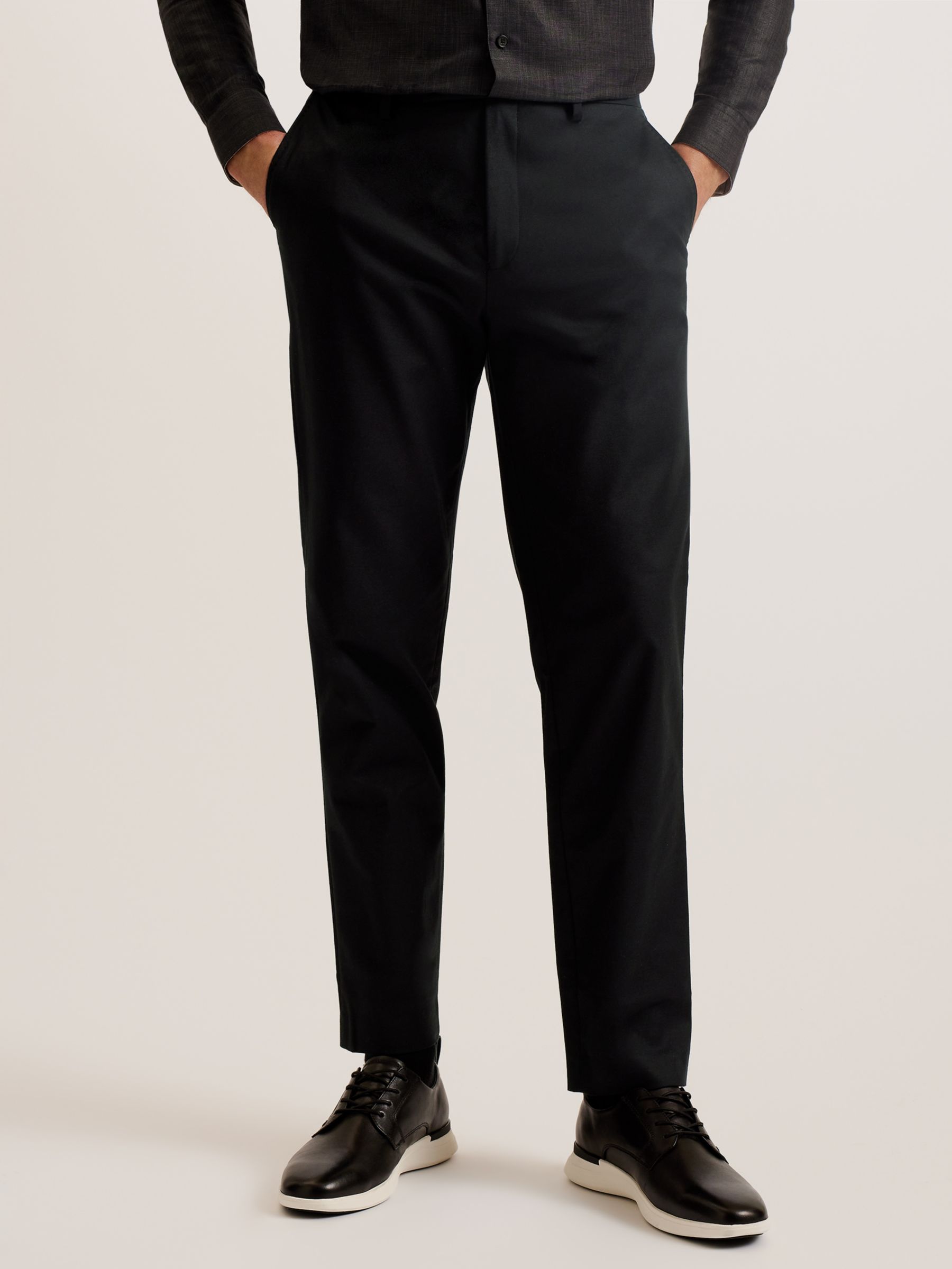 Ted Baker Felixt Slim Fit Cotton Tailored Trousers, Black, Black, 28R