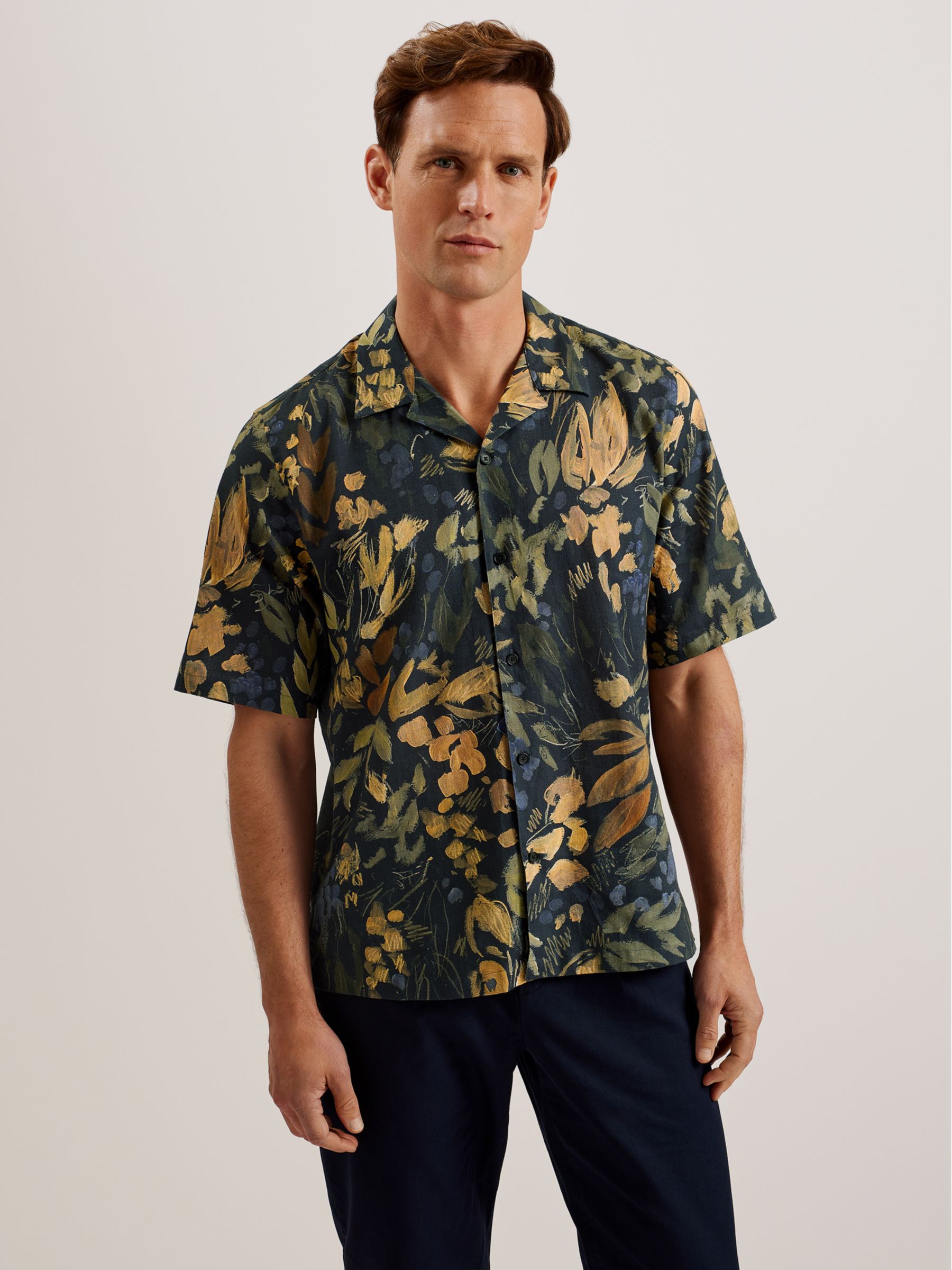 Ted Baker Moselle Short Sleeve Floral Shirt, Black/Multi, S