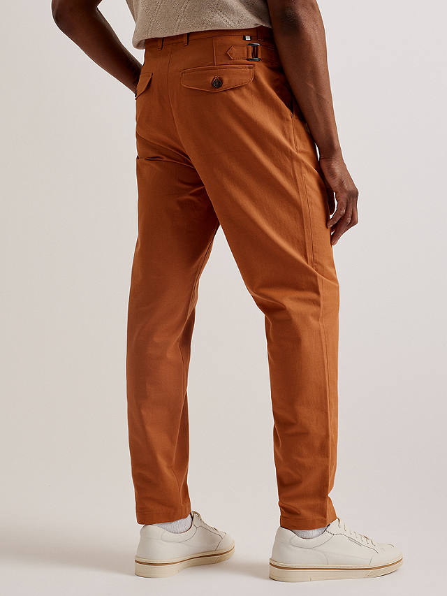 Ted Baker Holmer Single Pleat Tapered Fit Trousers, Brown Mid