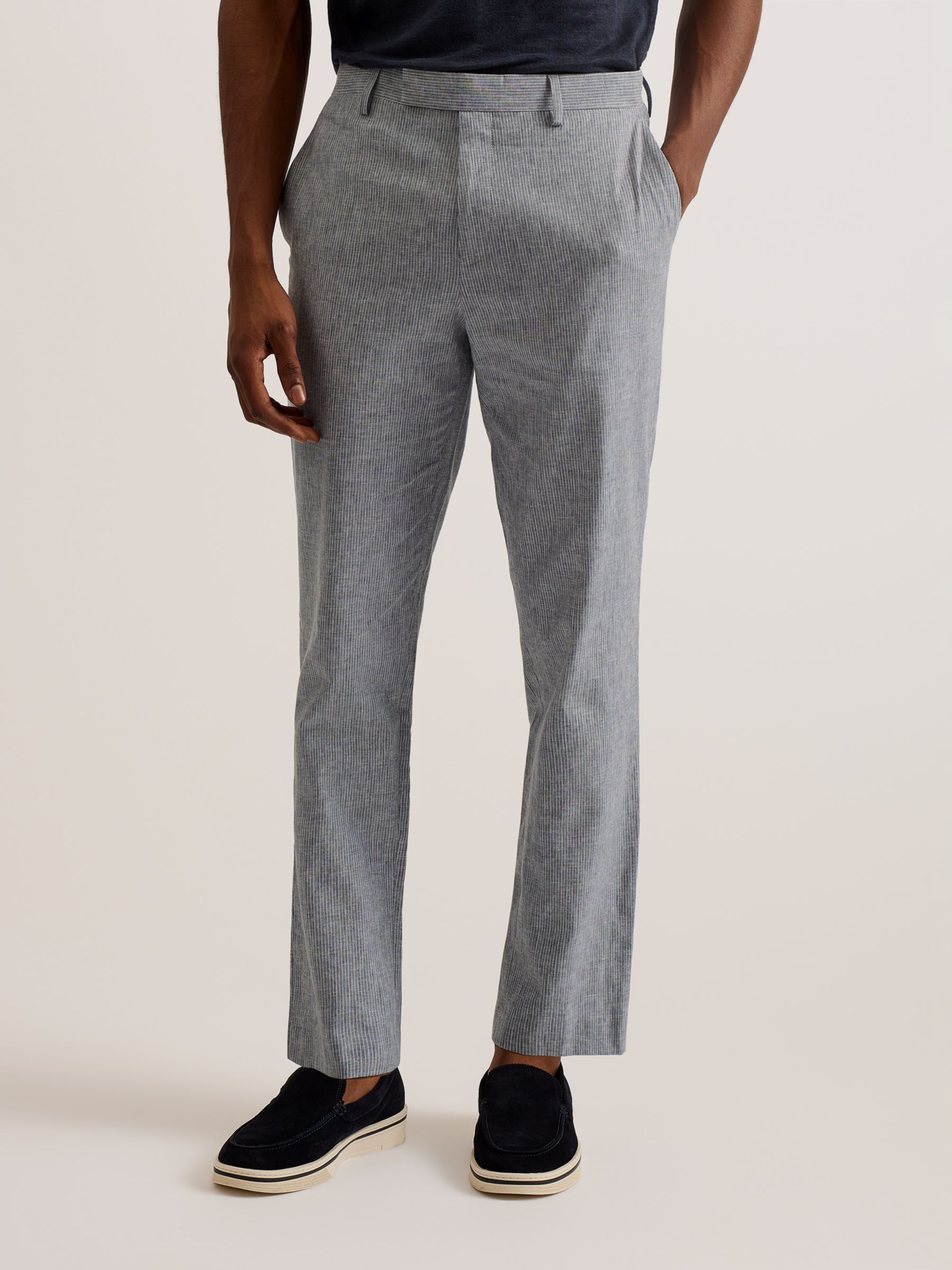 Ted Baker Pinstripe Slim Tailored Trousers, Light Grey, 28R