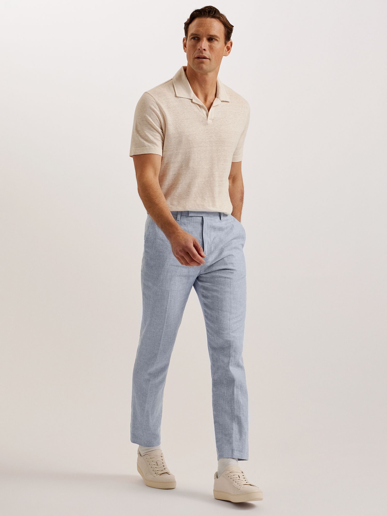 Ted Baker Damaskt Slim Cotton Linen Trousers, Blue Light, 28R