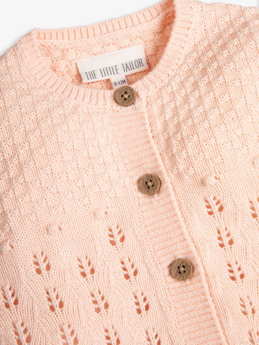 The Little Tailor Baby Cotton Pointelle Knit Cardigan, Pink, 9-12 months