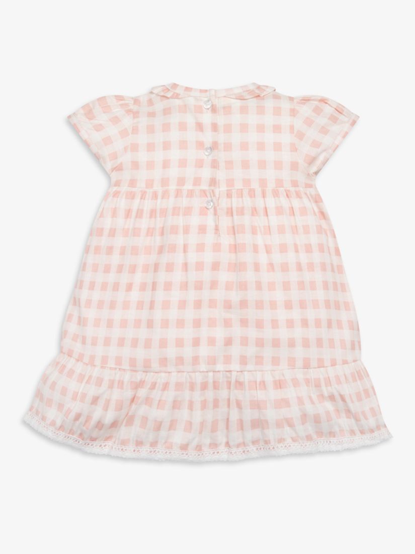 The Little Tailor Baby Gingham Ruffle Neck Dress & Bloomer Set, Pink, 3-6 months