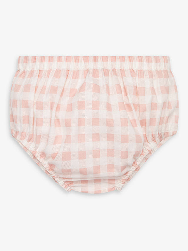 The Little Tailor Baby Gingham Ruffle Neck Dress & Bloomer Set, Pink