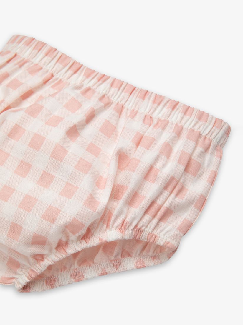 The Little Tailor Baby Gingham Ruffle Neck Dress & Bloomer Set, Pink, 3-6 months