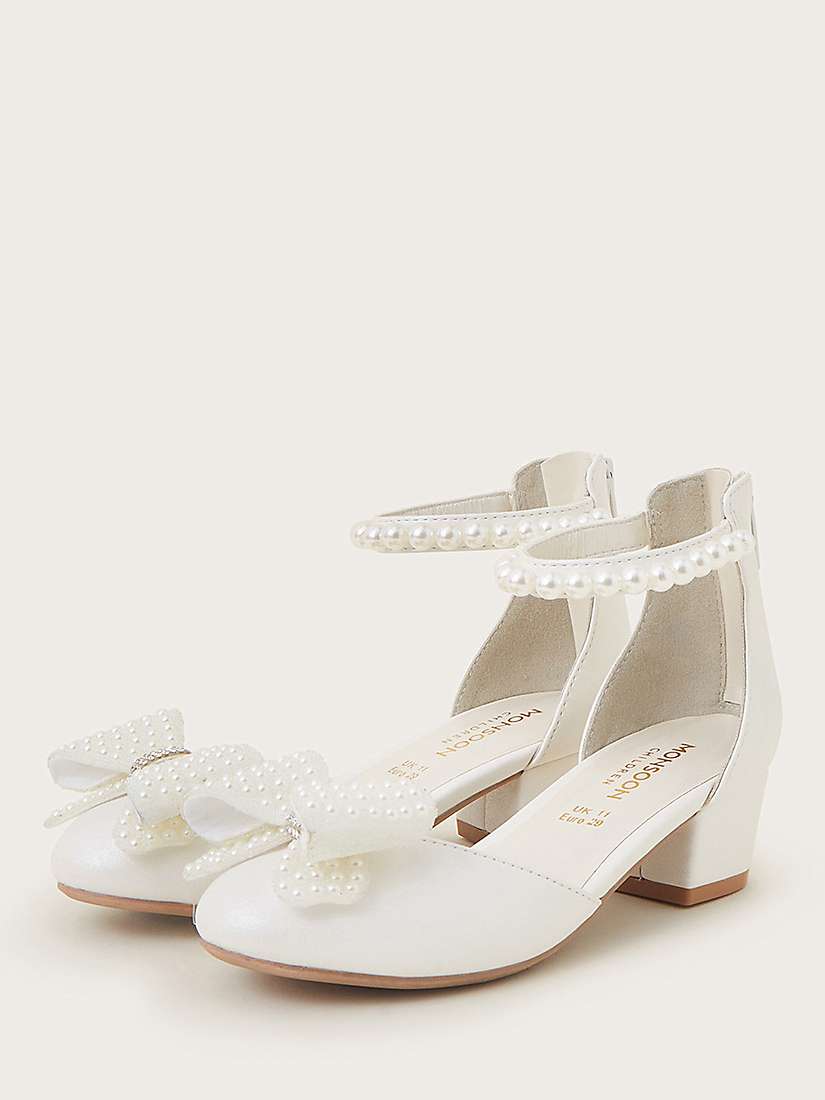 Buy Monsoon Kids' Pearly Bow Two Part Heeled Shoes, Ivory Online at johnlewis.com