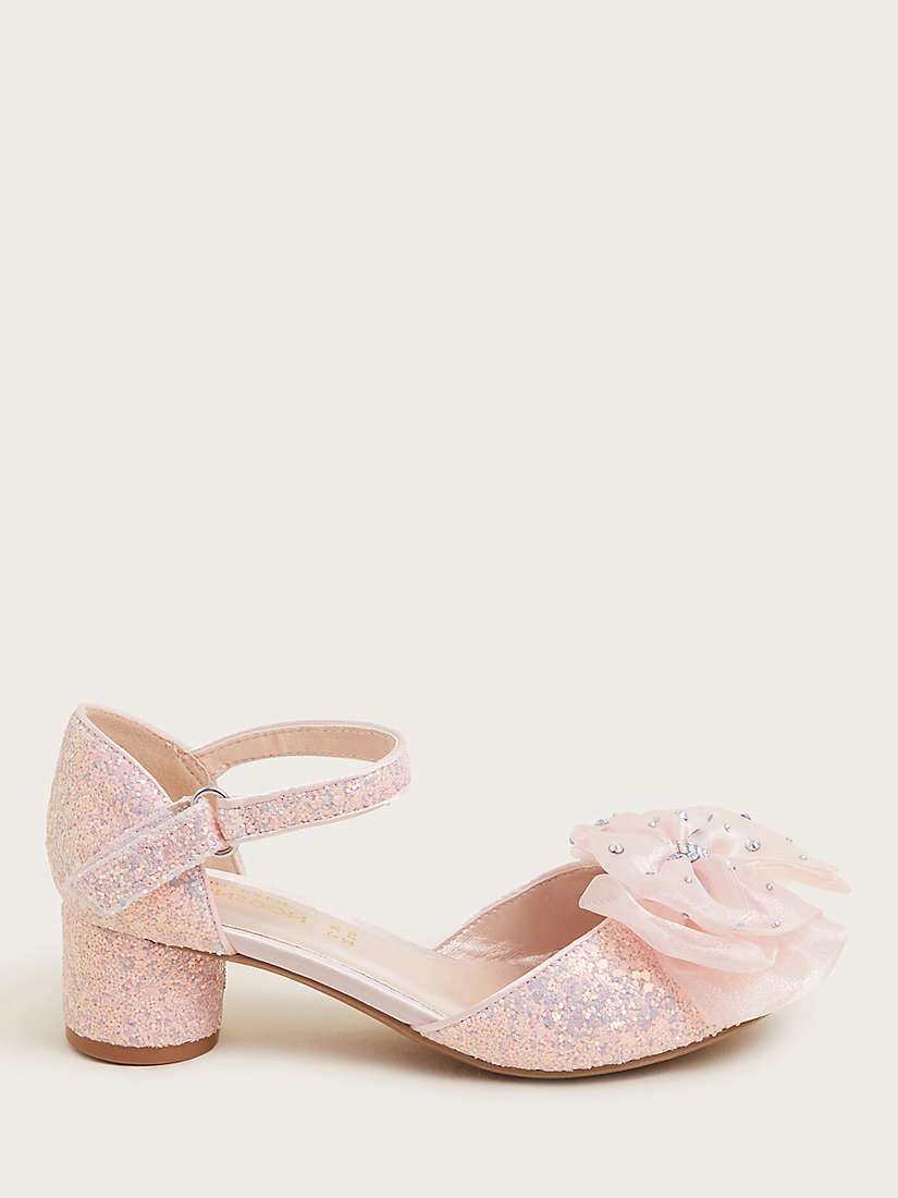 Buy Monsoon Kids' Cindy Glitter Diamonte Bow Two Part Heeled Shoes, Pink Online at johnlewis.com