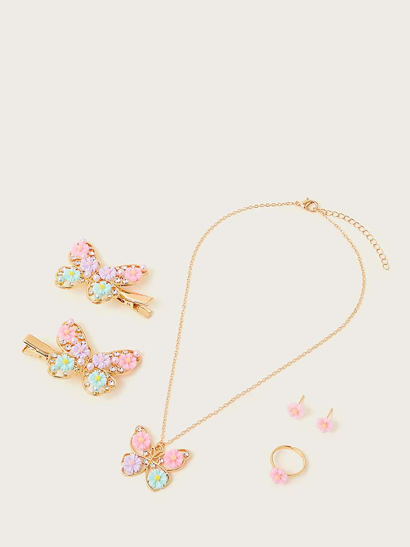 Buy Monsoon Kids' Daisy Butterfly Jewelley & Hair Clip Set, Gold/Multi Online at johnlewis.com