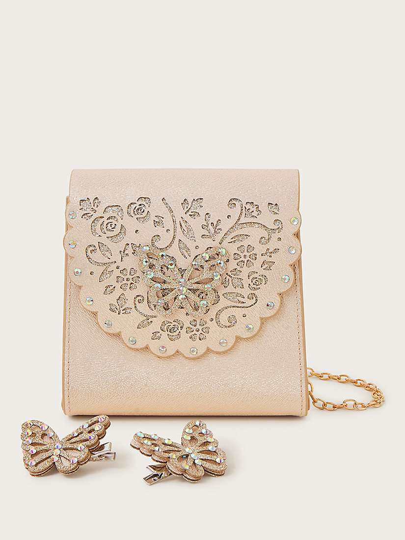 Buy Monsoon Kids' Amber Butterfly Bag & Hair Clip Set, Gold Online at johnlewis.com