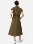 Jigsaw Linen Blend Contrast Stitch Midi Dress, Dark Khaki, Dark Khaki