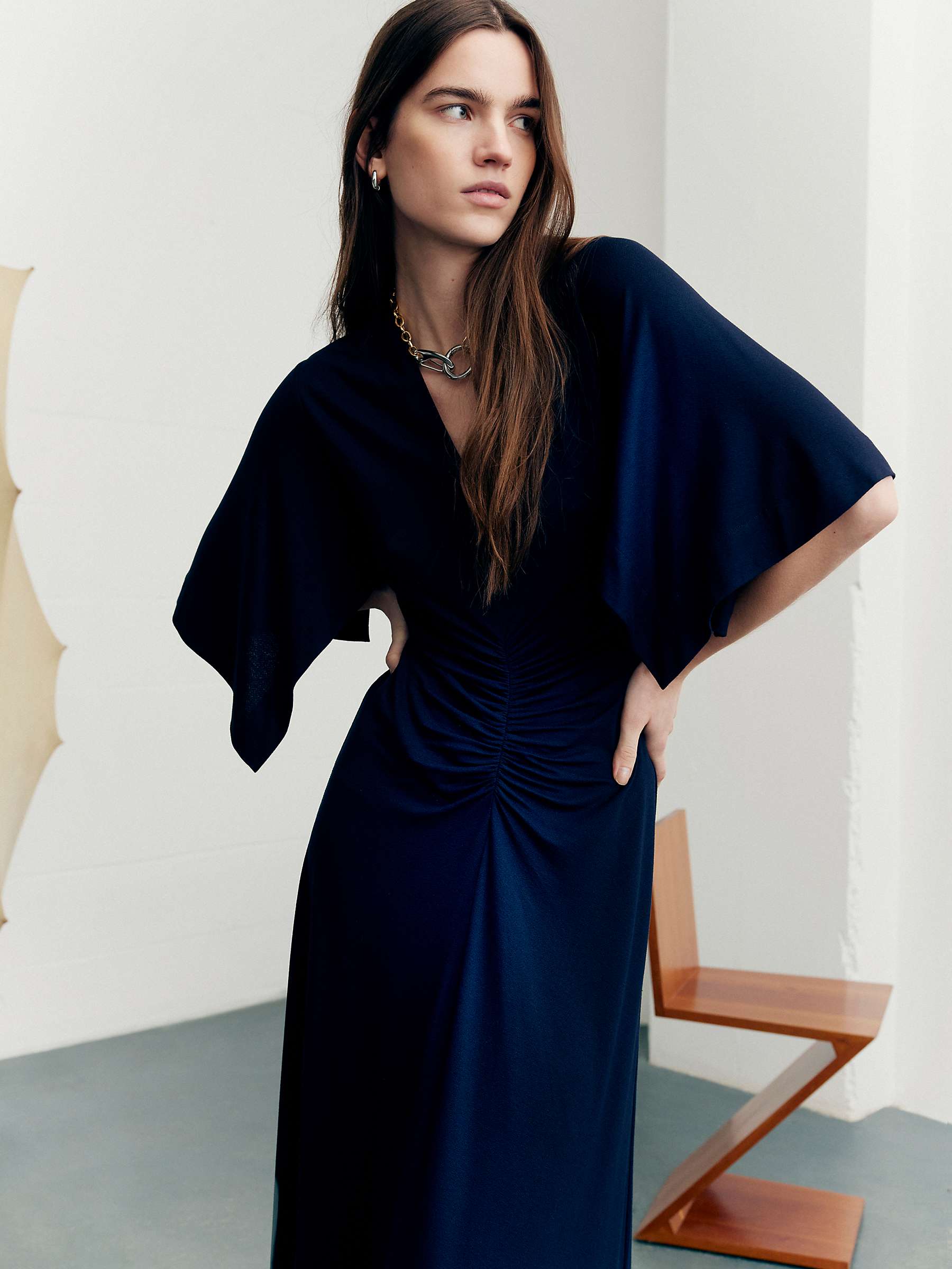 Buy Jigsaw Crepe Handkerchief Midi Dress, Navy Online at johnlewis.com