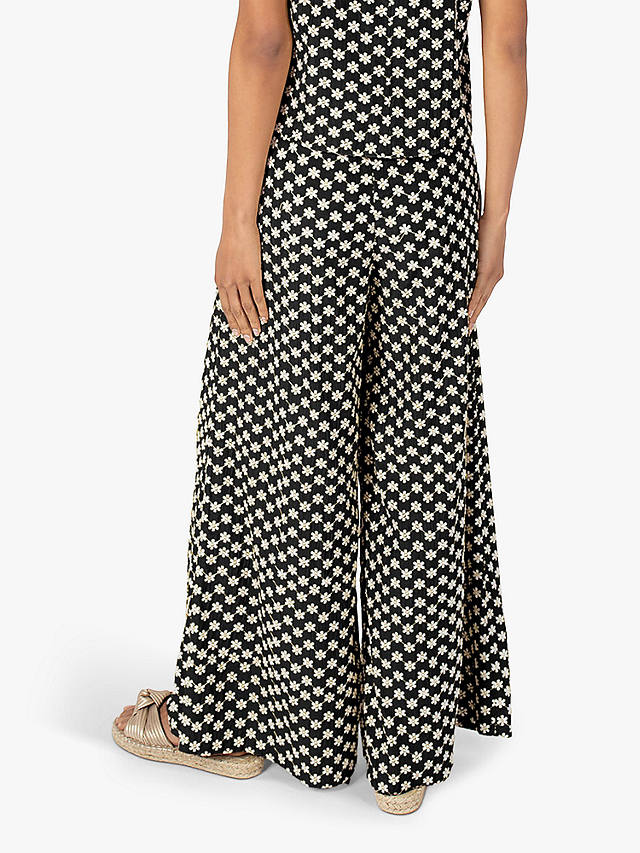 Traffic People The Chorus Evie Ditsy Floral Print Wide Leg Trousers, Black/White