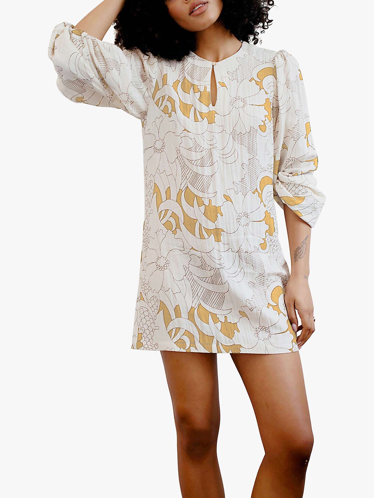 Buy Traffic People Deanie Loomis Mia Linen Blend Mini Dress, , Mustard/Multi Online at johnlewis.com