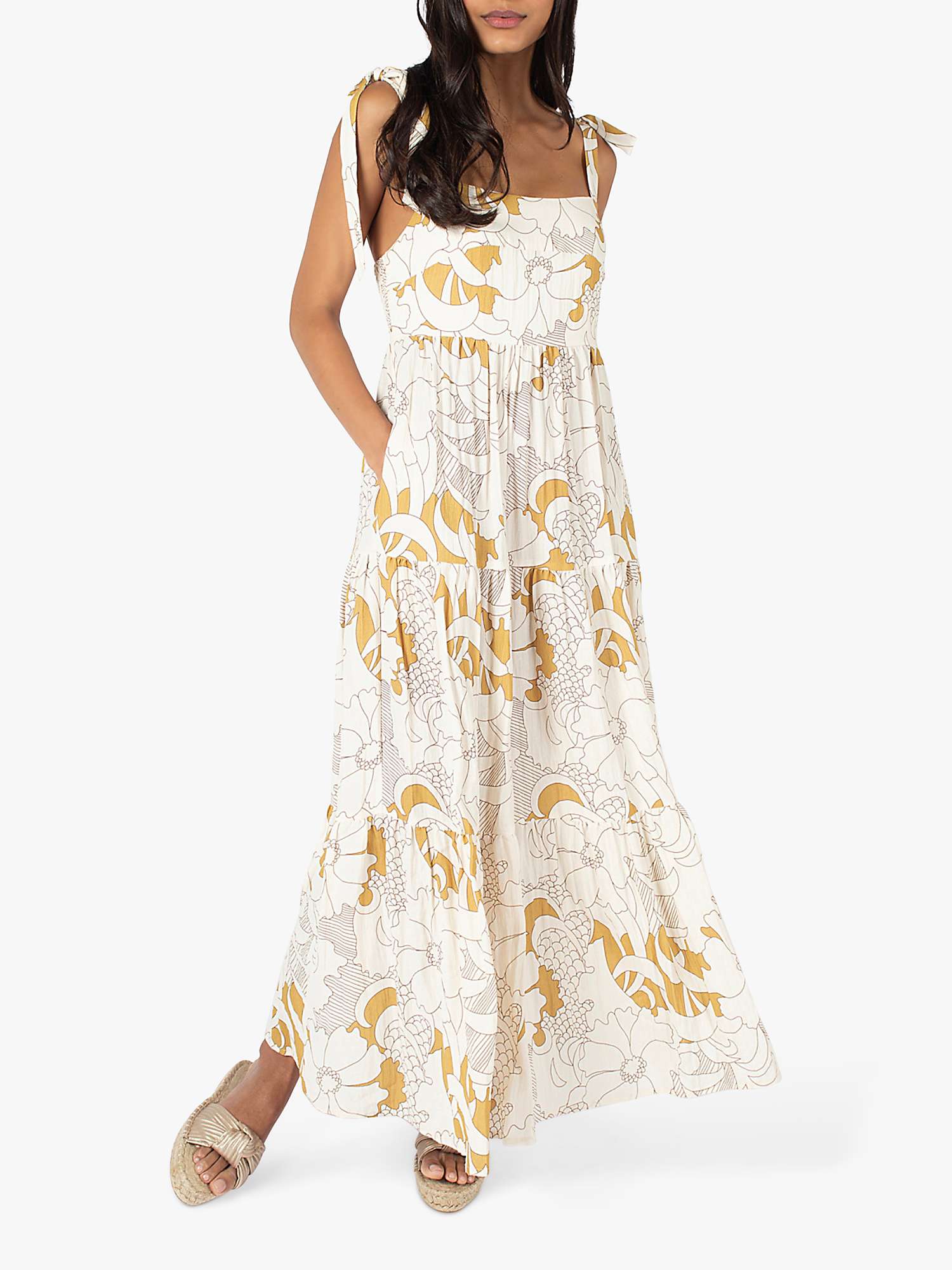 Buy Traffic People Deanie Loomis Lily Linen Blend Pleated Maxi Dress, Mustard/Multi Online at johnlewis.com