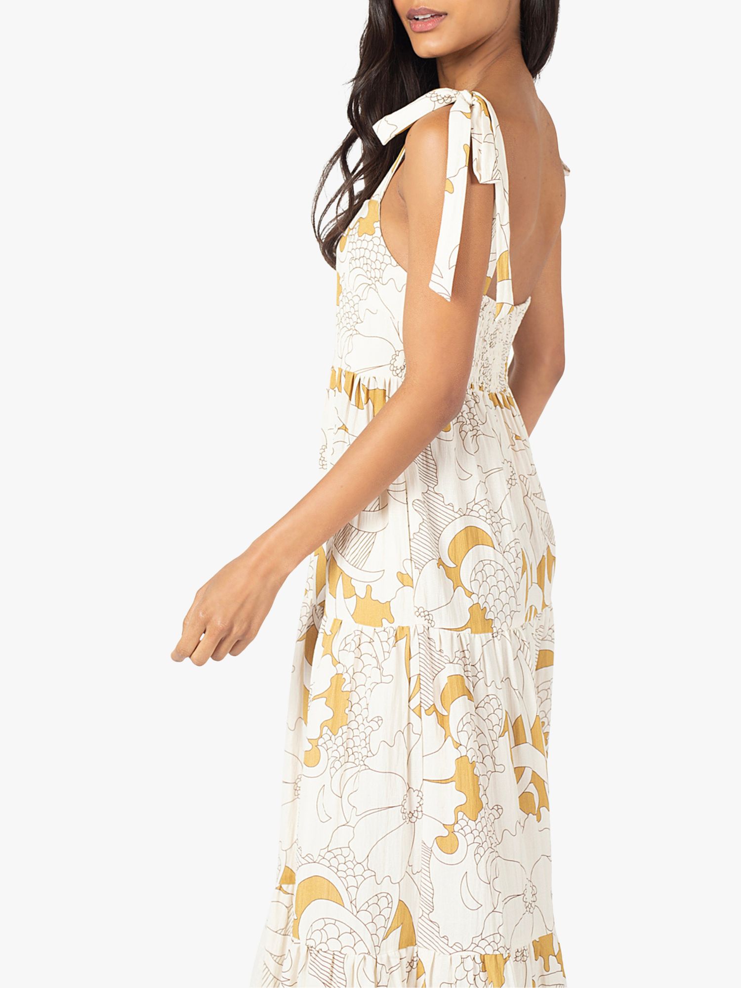 Traffic People Deanie Loomis Lily Linen Blend Pleated Maxi Dress, Mustard/Multi, XS
