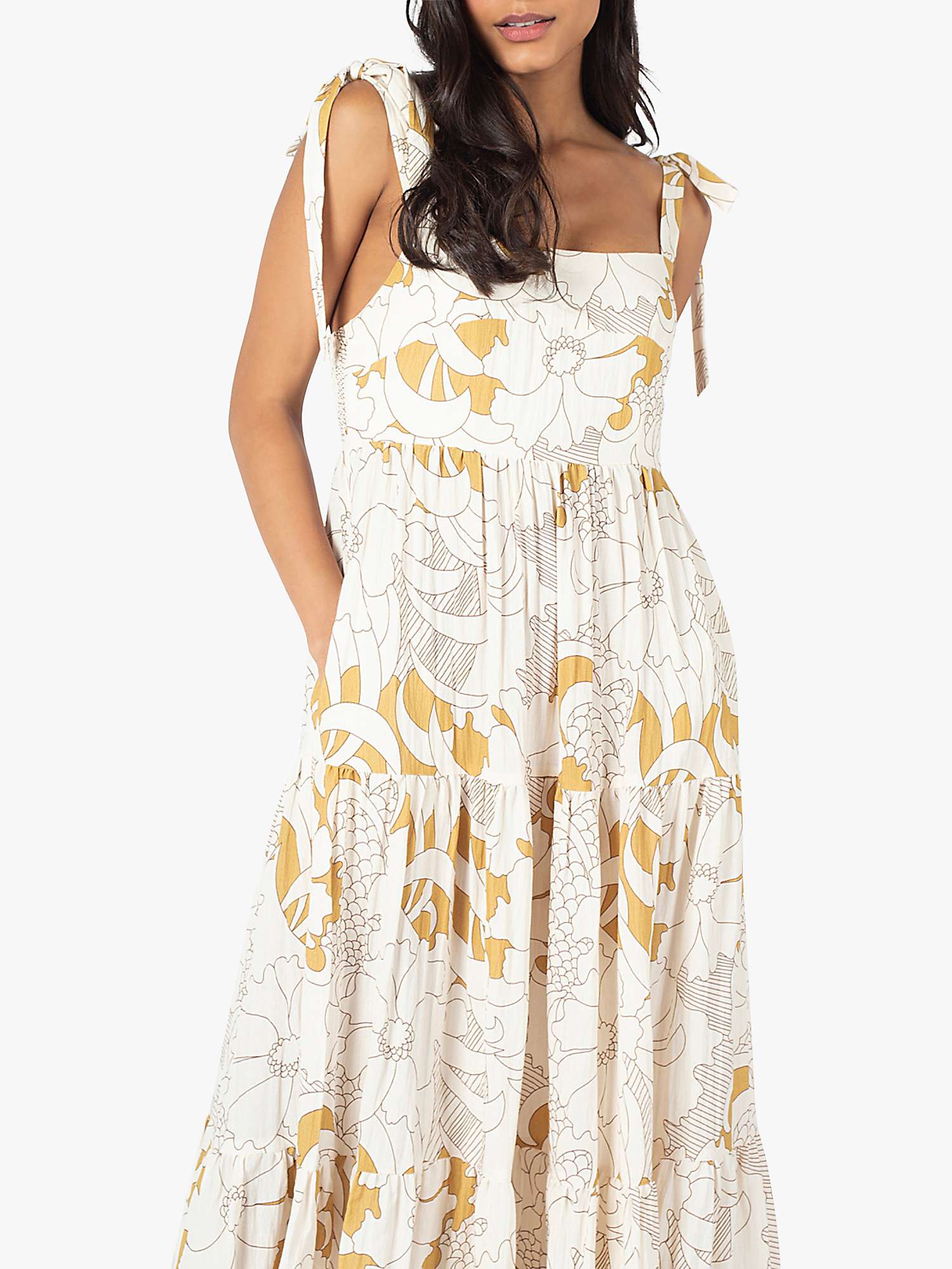 Buy Traffic People Deanie Loomis Lily Linen Blend Pleated Maxi Dress, Mustard/Multi Online at johnlewis.com