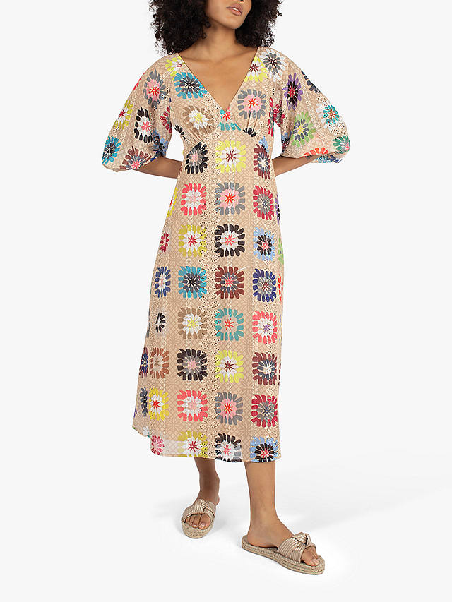 Traffic People Gloria Dream Catcher Abstract Print Midi Dress, Brown/Multi