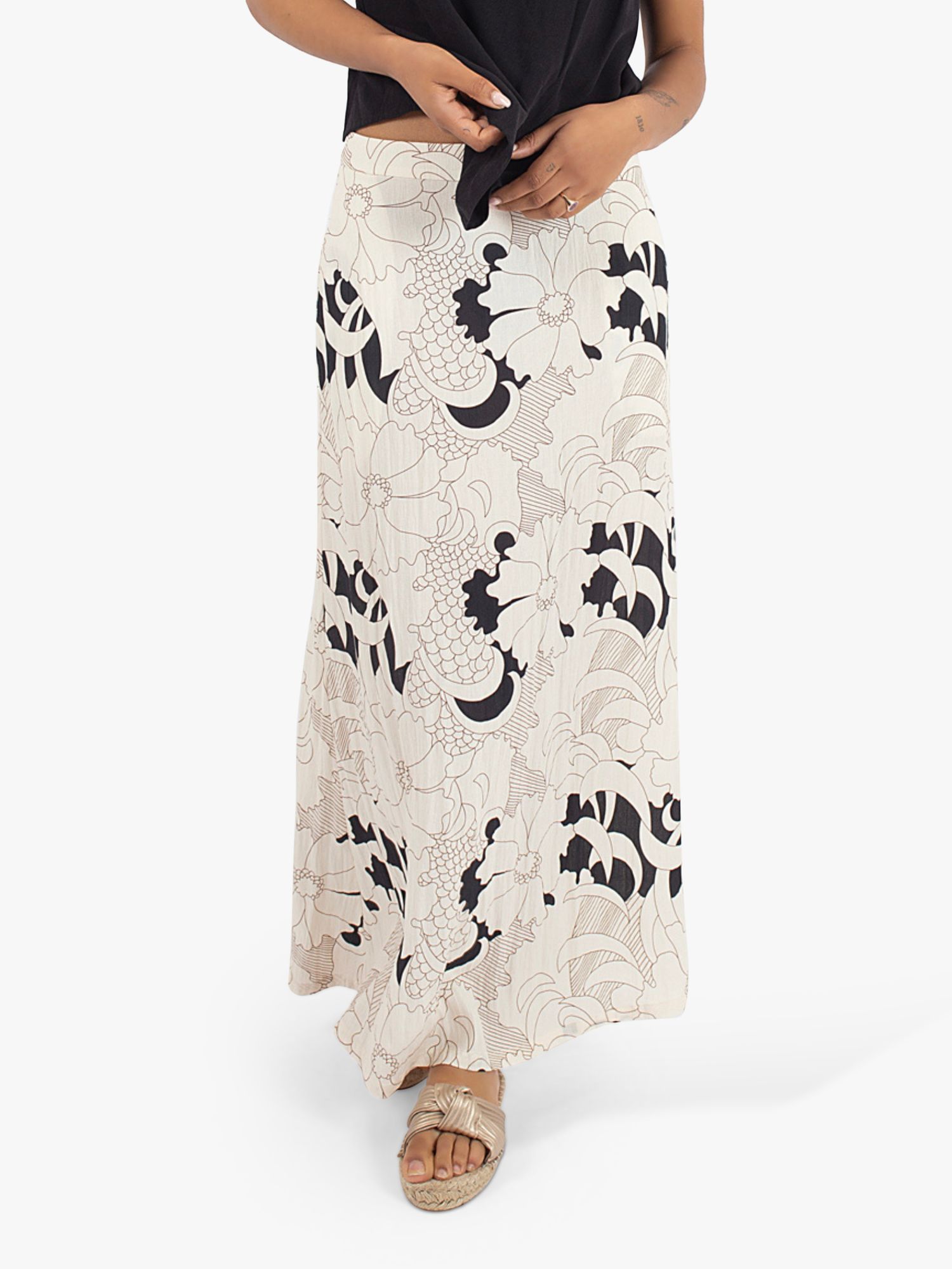 Buy Traffic People Deanie Loomis Mia Linen Blend Maxi Skirt, Black/White Online at johnlewis.com