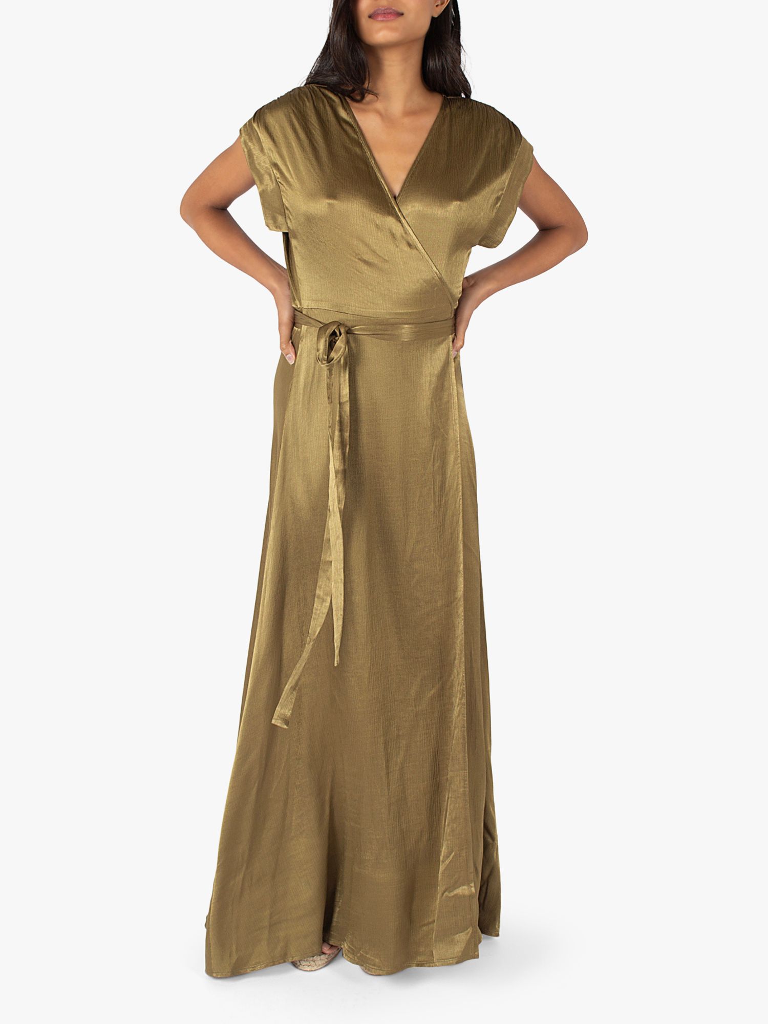 Traffic People Breathless Claude Wrap Maxi Dress, Olive, XS