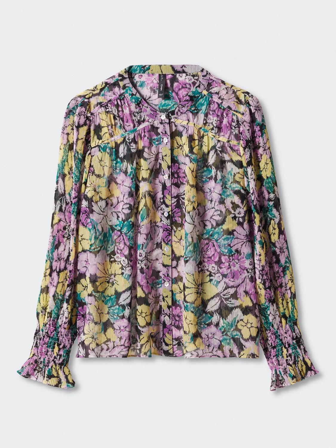 Buy Mango Victoria Floral Print Plisse Sleeve Blouse, Purple/Multi Online at johnlewis.com