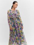 Mango Victoria Midi Floral Chiffon Dress, Light Purple/Multi
