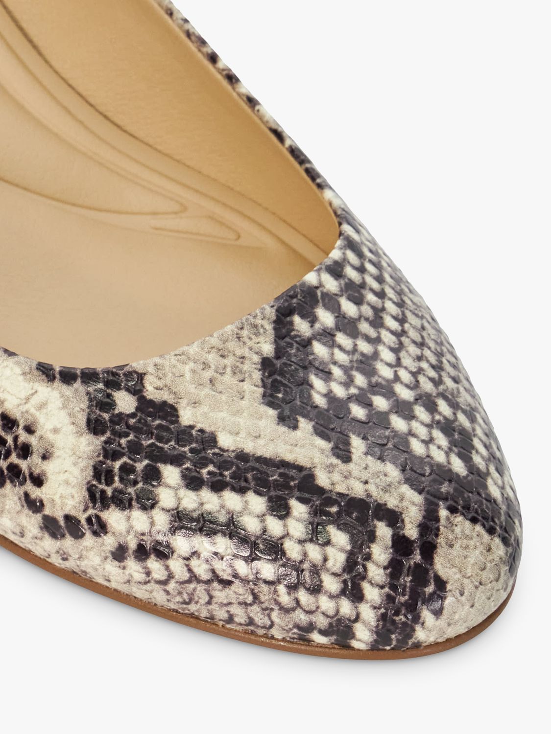 Dune Bracket Snake Effect Leather Low Block Heel Comfort Court Shoes, Cream/Multi, 3