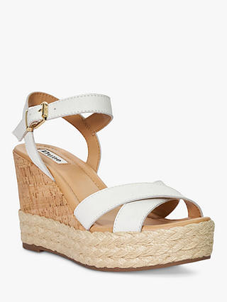 Dune Kindest Leather Cross Strap Wedge Sandals, White