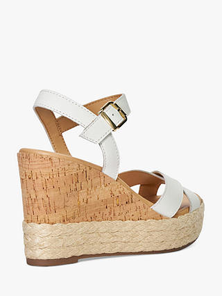 Dune Kindest Leather Cross Strap Wedge Sandals, White
