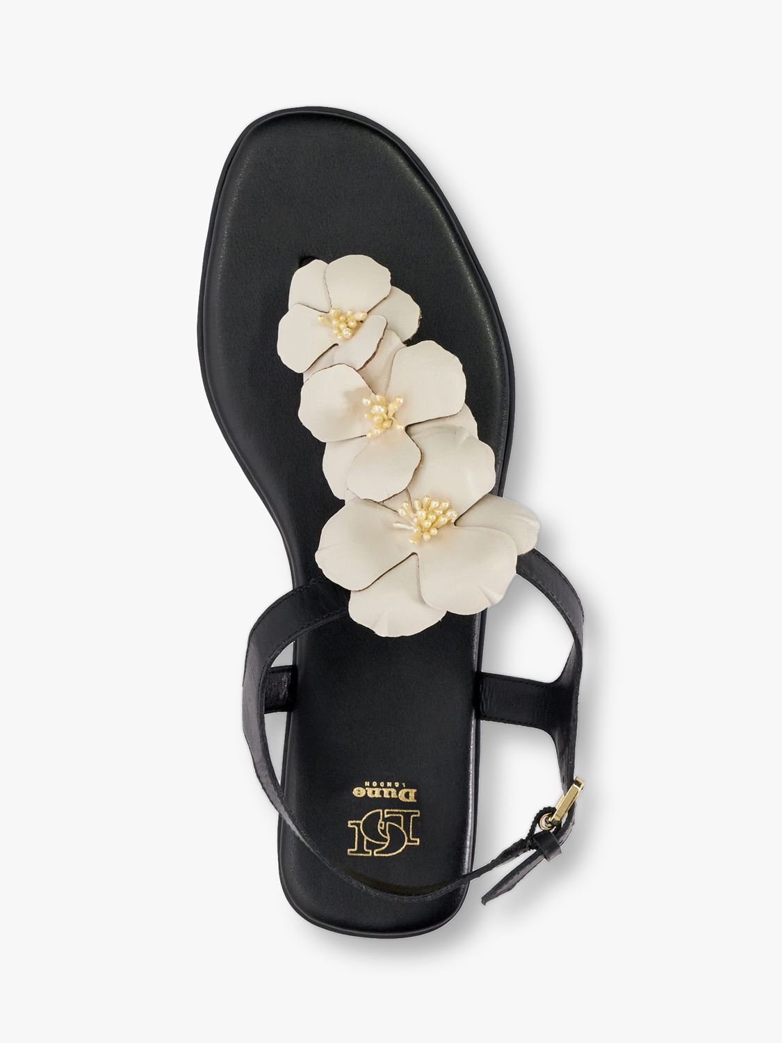 Buy Dune Linaria Floral Embellished Leather Toe Post Sandals, Black Online at johnlewis.com