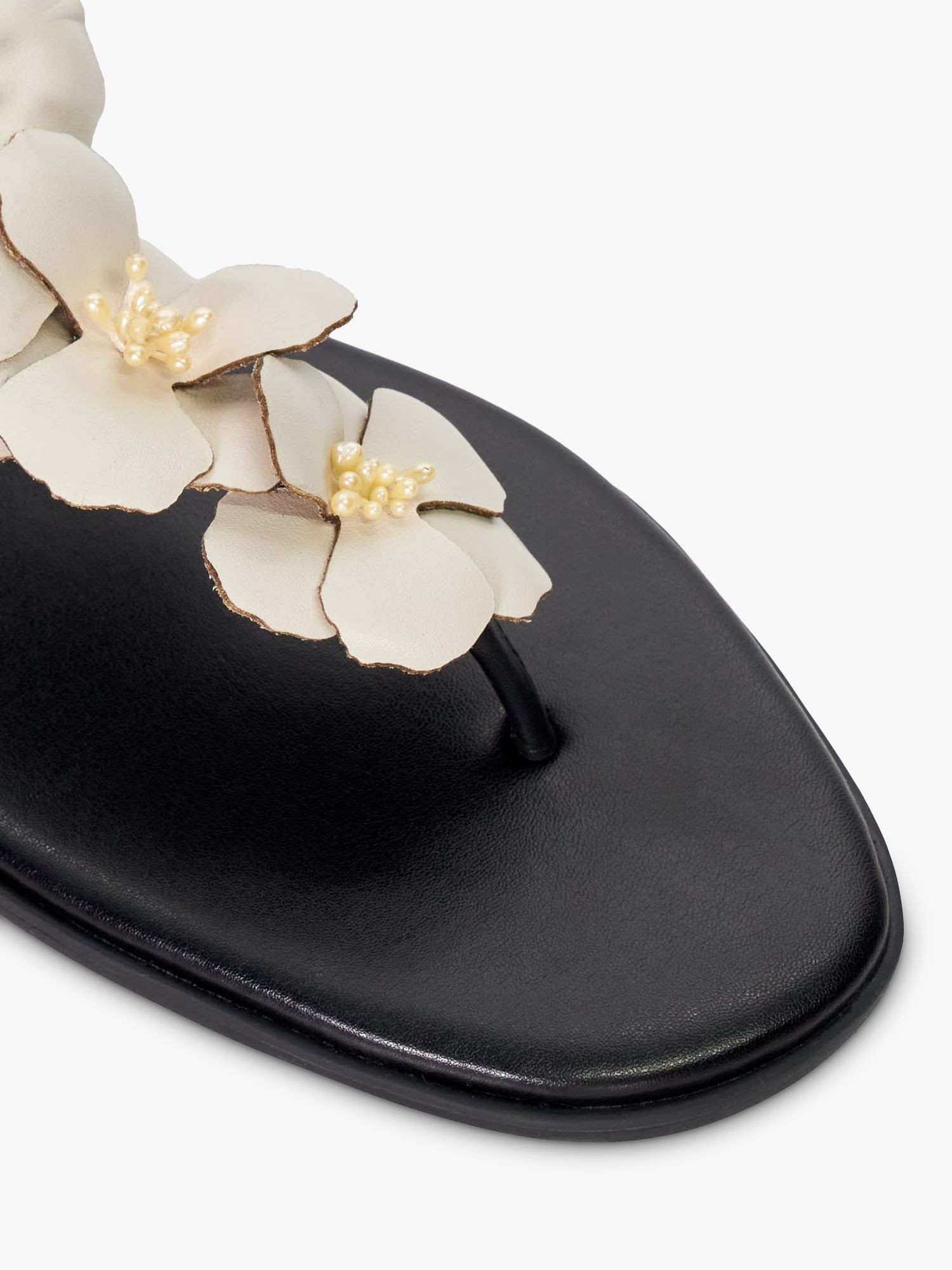 Buy Dune Linaria Floral Embellished Leather Toe Post Sandals, Black Online at johnlewis.com