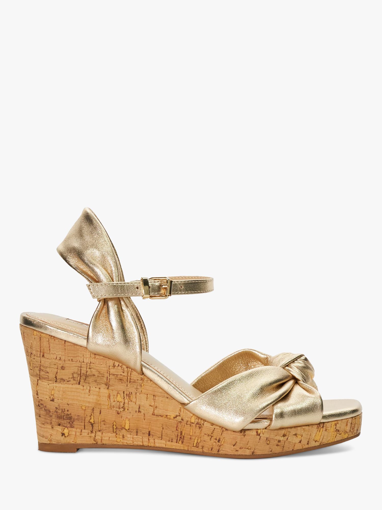 Dune Kaino Knotted Leather Wedge Sandals, Gold, 3