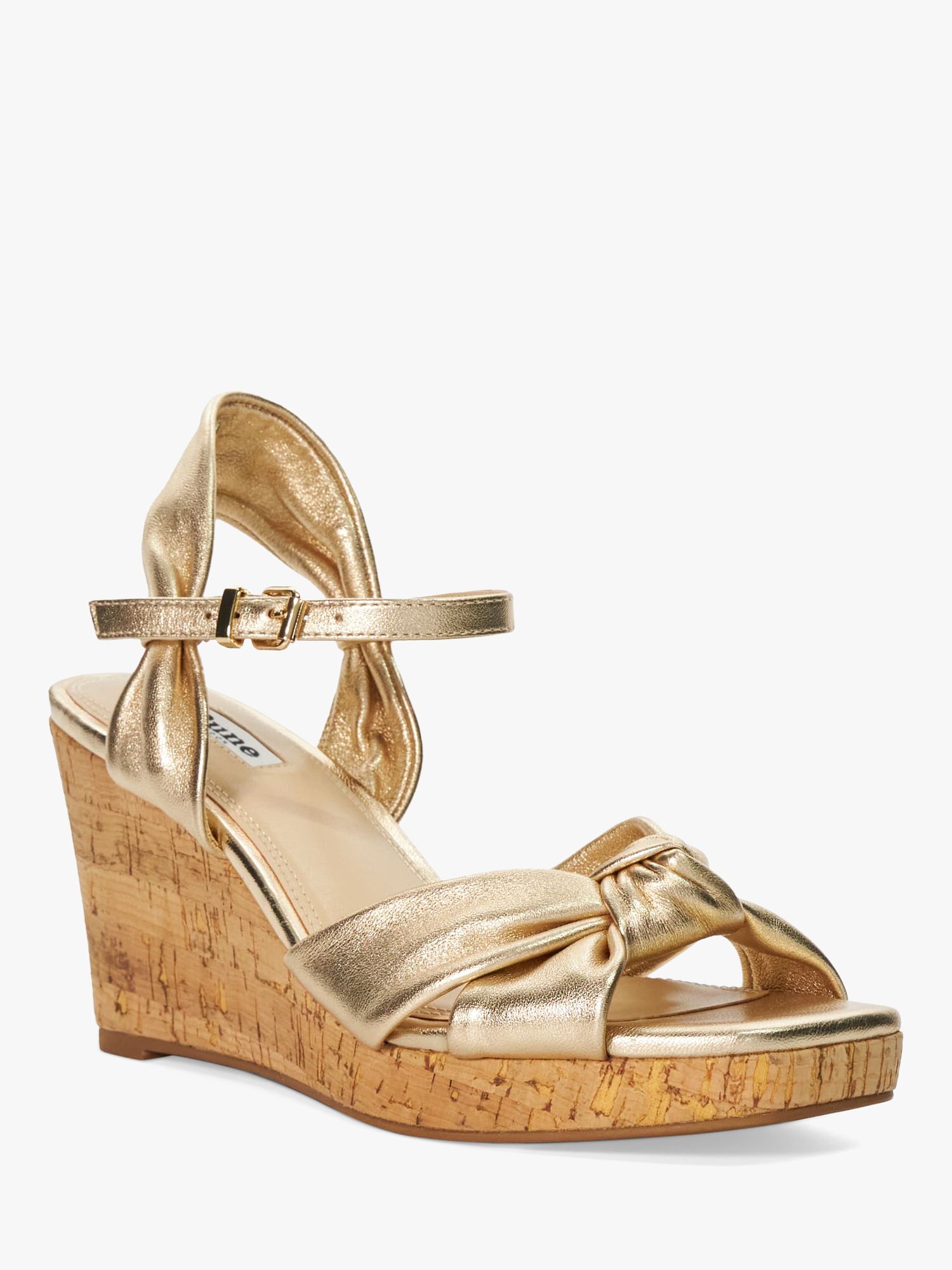 Dune Kaino Knotted Leather Wedge Sandals, Gold, 3