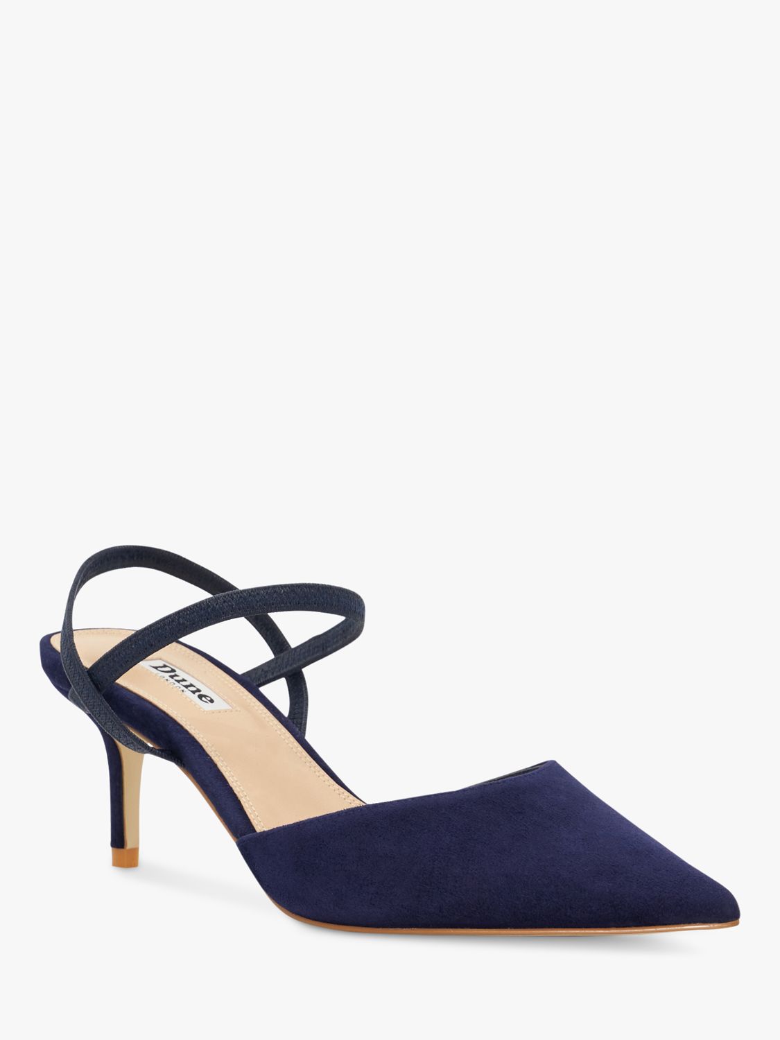 Dune Wide Fit Classical Suede Elasticated Open Court Shoes, Navy, 3