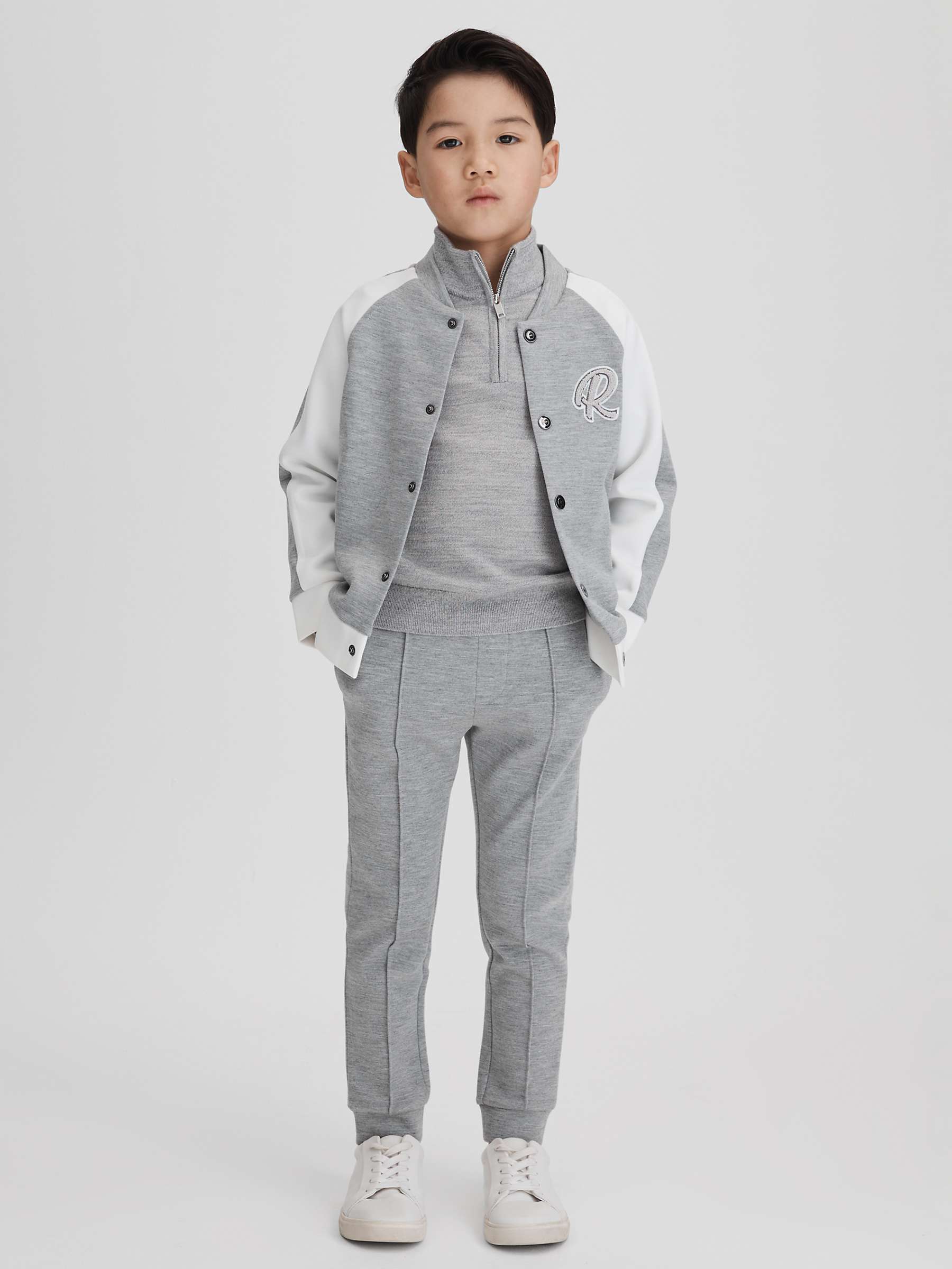 Buy Reiss Kids' Pelham Logo Varsity Jacket, Soft Grey/White Online at johnlewis.com